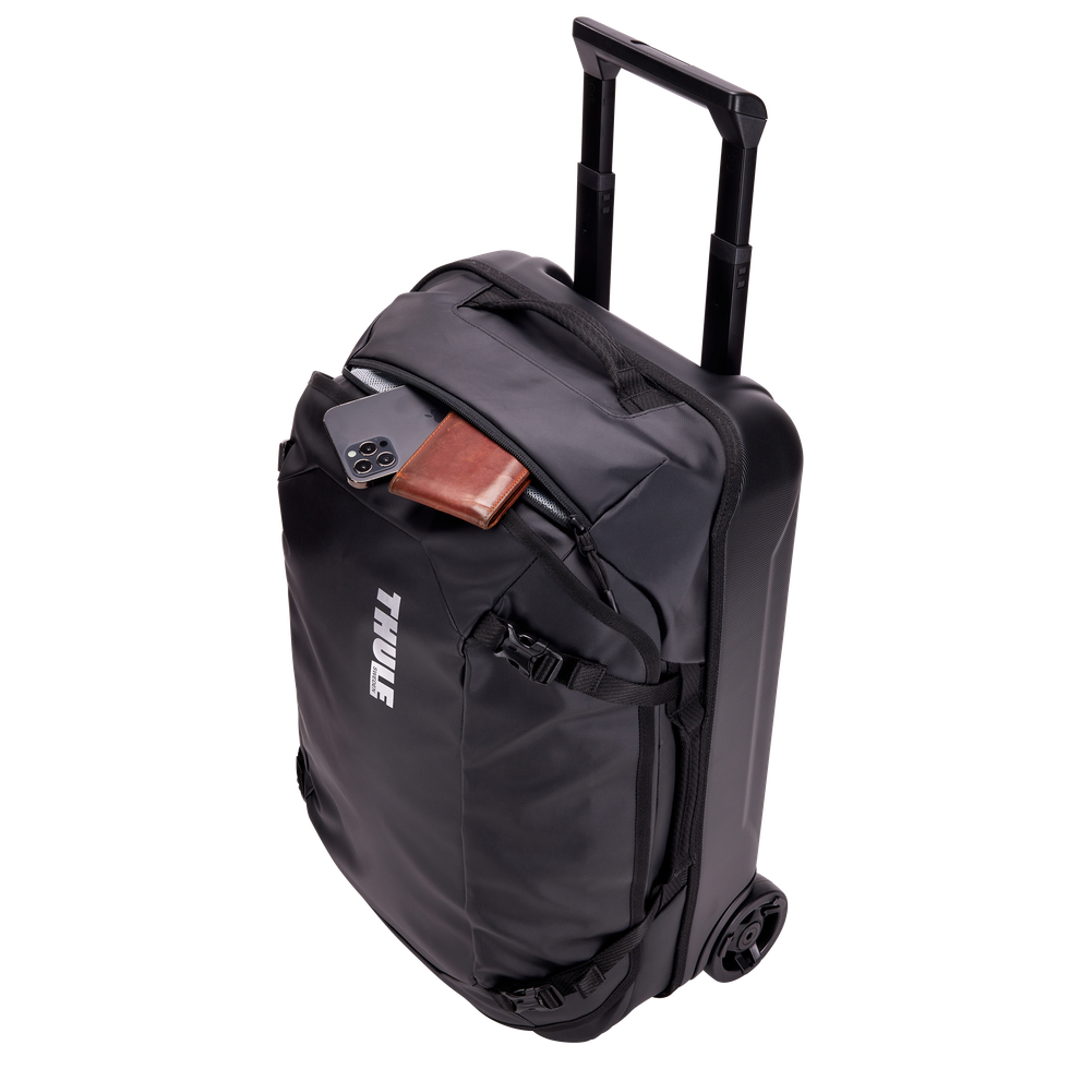 Thule Chasm carry-on wheeled duffel 40L black opened, internal max fill marker