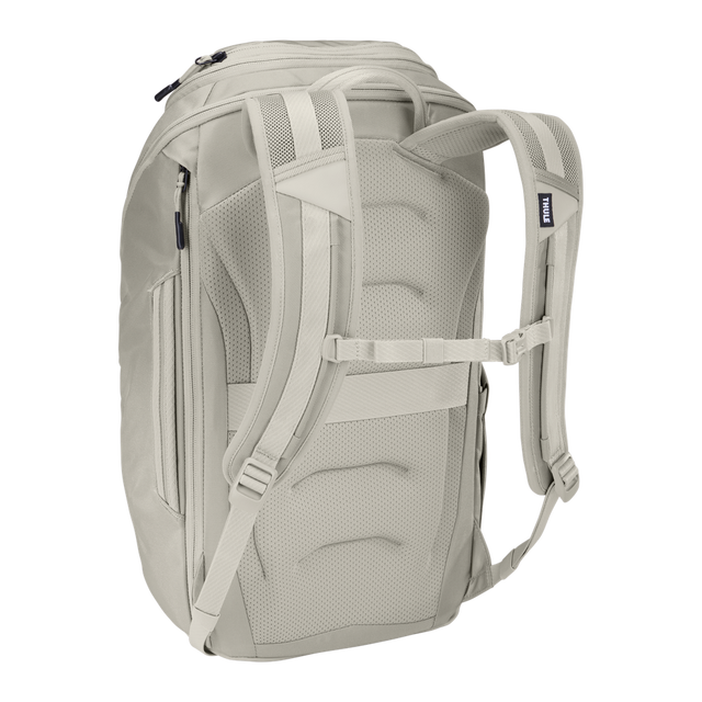 Thule Chasm laptop backpack 26L in Soft Sand, rear view with shoulder straps and luggage pass-through