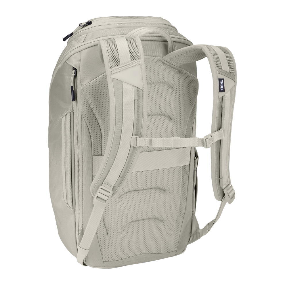Thule Chasm laptop backpack 26L in Soft Sand, rear view with shoulder straps and luggage pass-through
