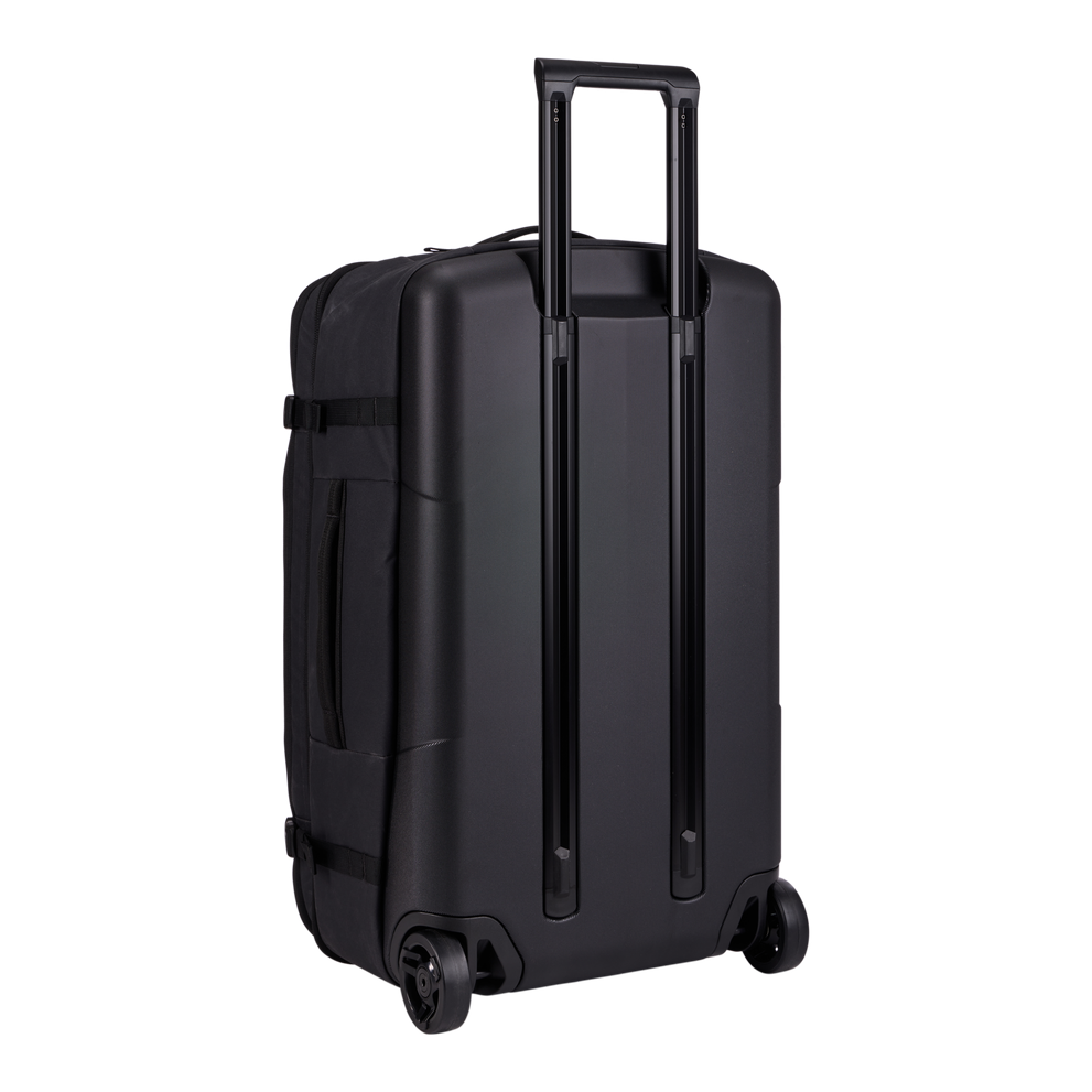 Thule Aion wheeled duffel 70cm black, rear view showing oversized wheels