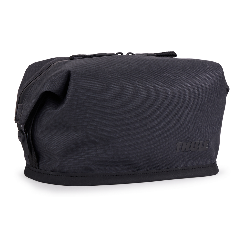 Thule Aion toiletry bag in black waxed canvas, front view