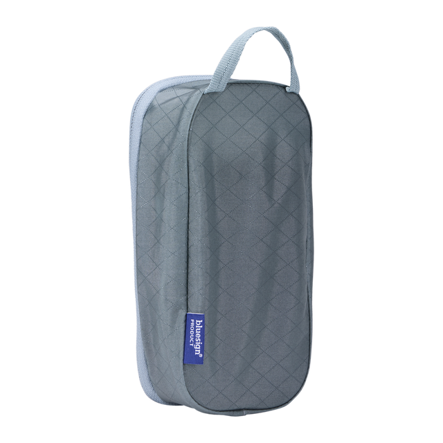 Thule packing cube x-small in Pond Gray, side profile showing the webbing carry handle