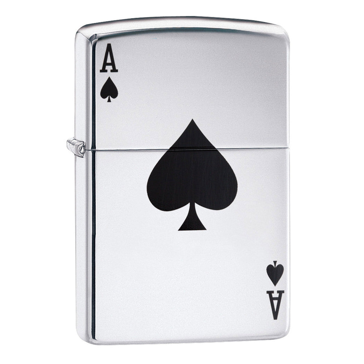 Zippo lighter with an Ace of Spades design on its silver case.