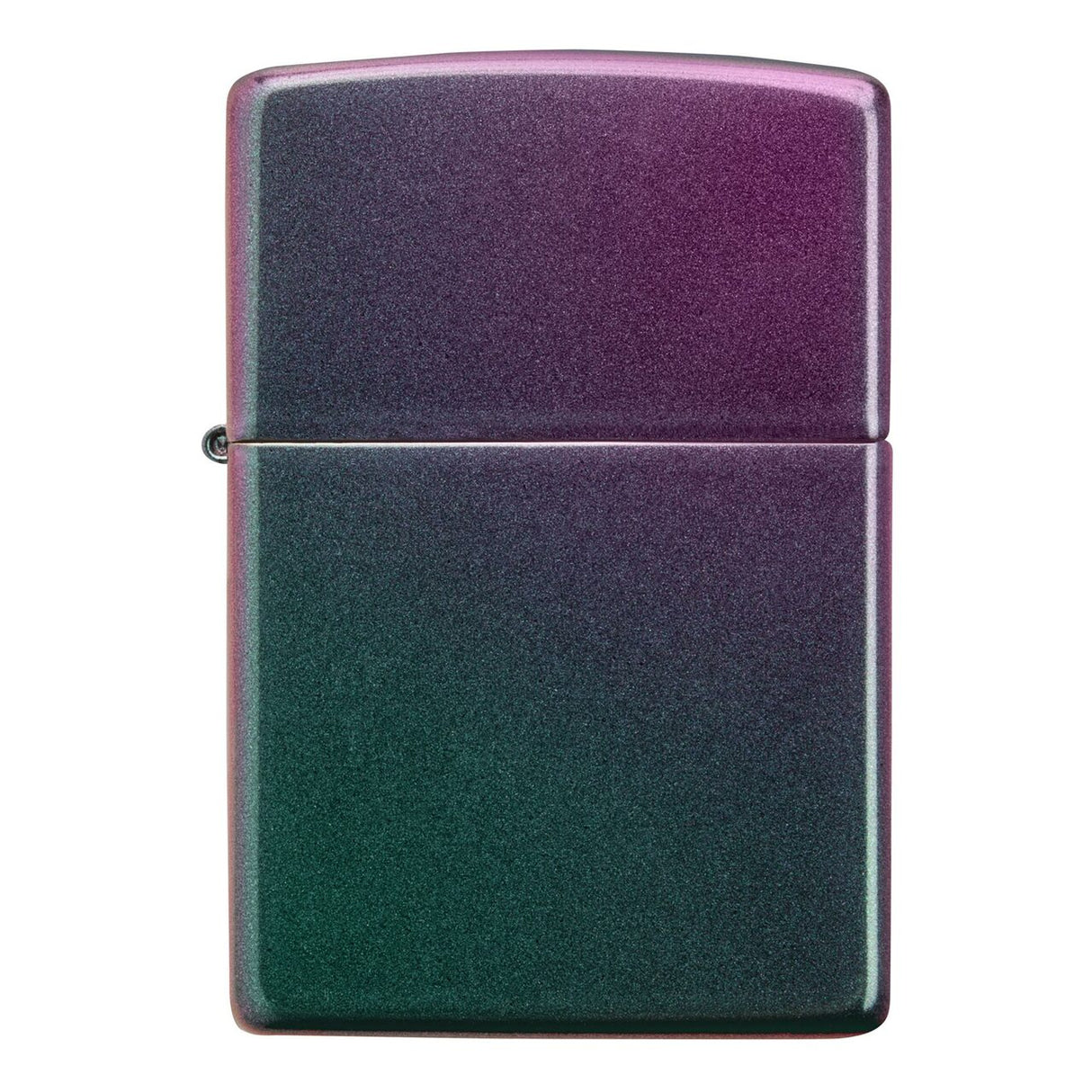 Zippo-style lighter with a gradient purple and green metallic finish.