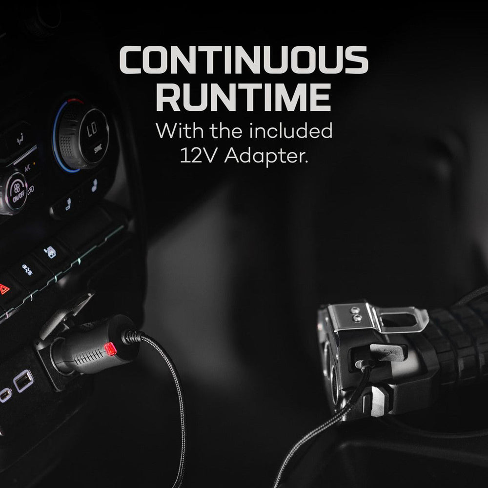 Camera or video equipment with a 12V adapter for continuous runtime.