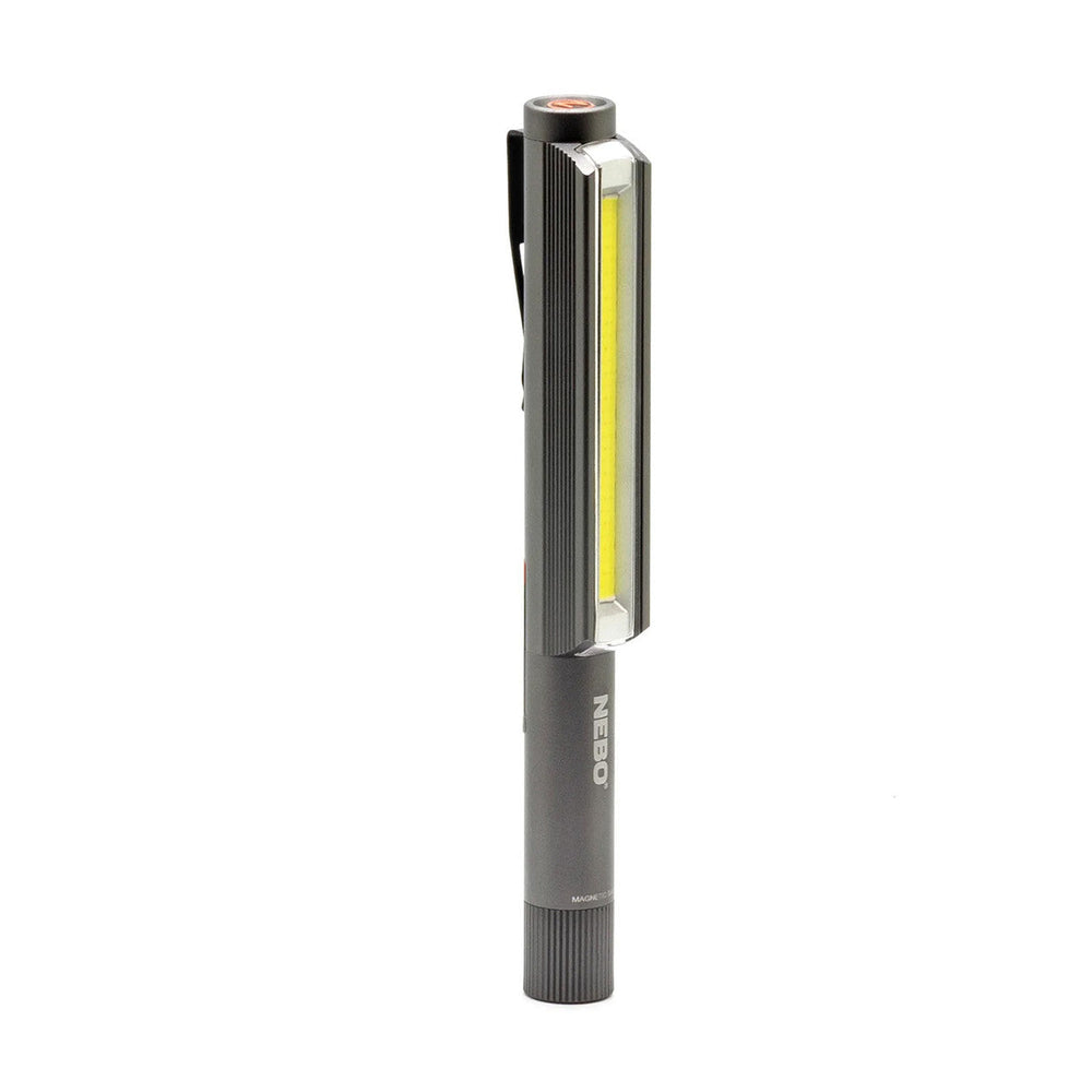 Slim, pen-shaped LED work light or inspection flashlight with a clip.