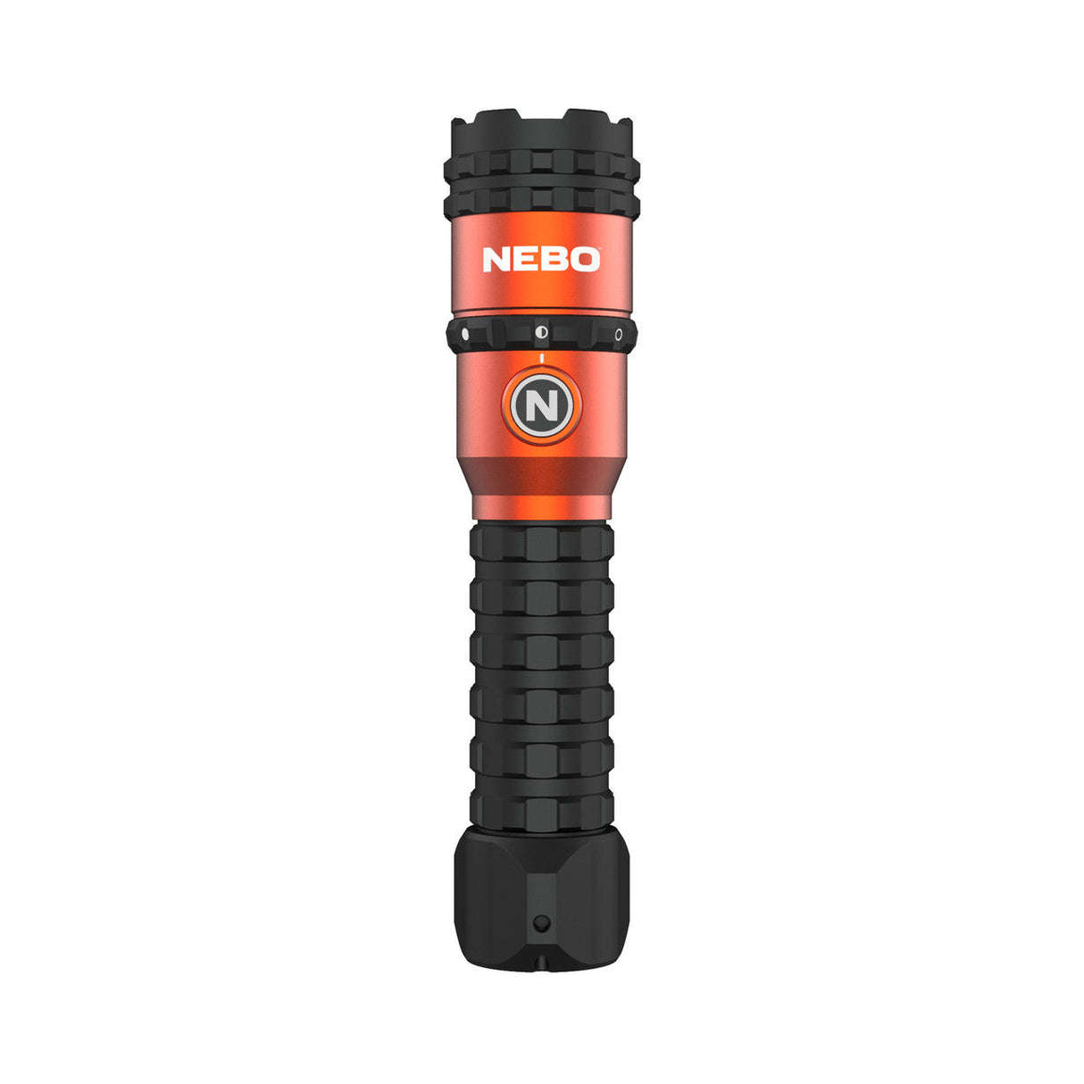 Handheld flashlight with a red and black design featuring the NEBO brand name.