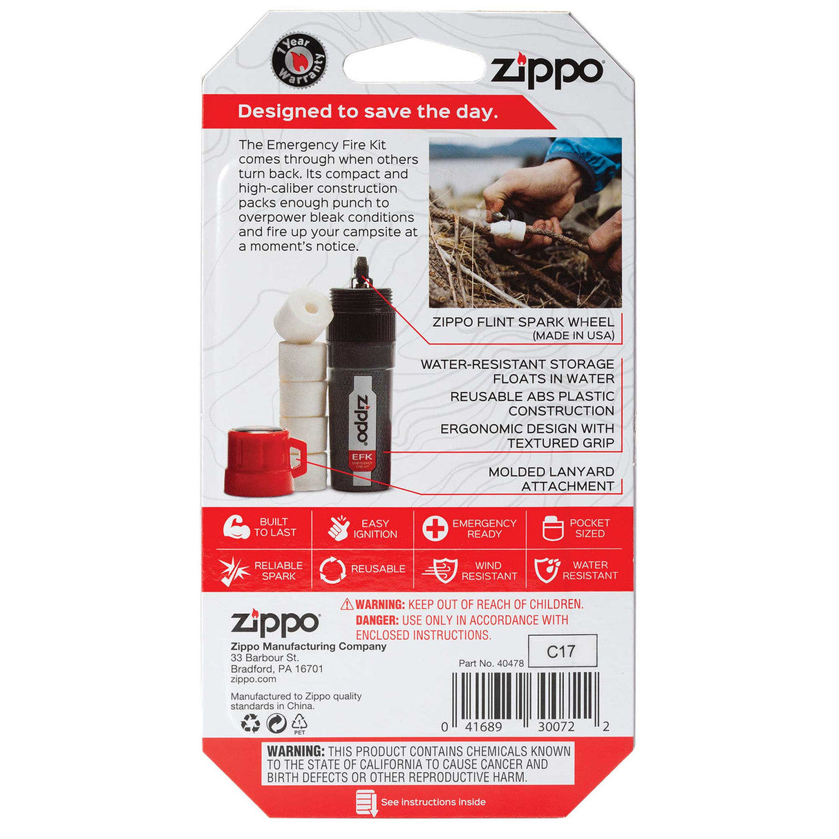 Zippo Outdoor Survival Fire Kit for Camping and Emergencies