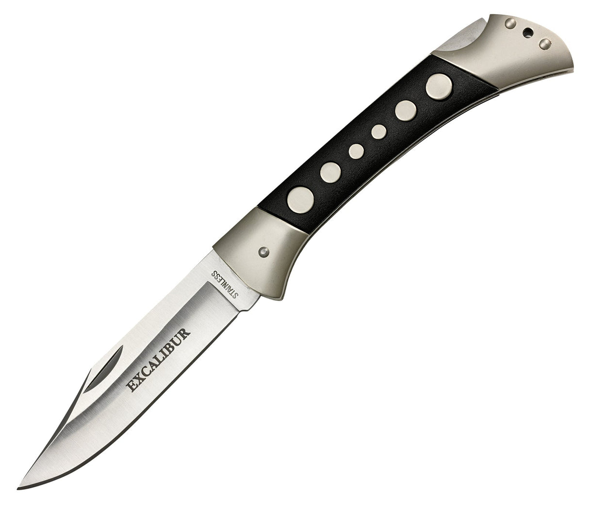 Excalibur Stainless Steel Folding Knife with Lockback Black Handle