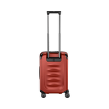 Red hardshell rolling suitcase with an extendable handle and wheels.