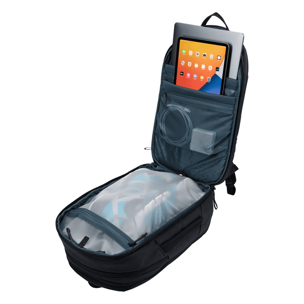 Thule Aion travel backpack 28L black expanded to 32 litres, side profile