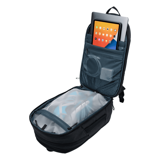 Thule Aion travel backpack 28L black expanded to 32 litres, side profile