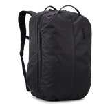 Thule Aion travel backpack 40L black, angled view showing shoulder straps