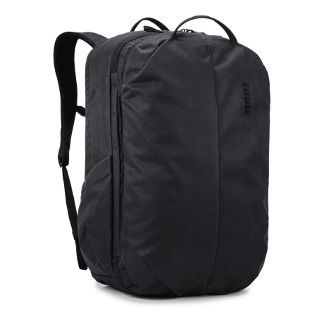 Thule Aion travel backpack 40L in black waxed canvas, front view