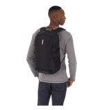Thule EnRoute backpack 21L in black, main compartment open showing the elevated laptop pocket
