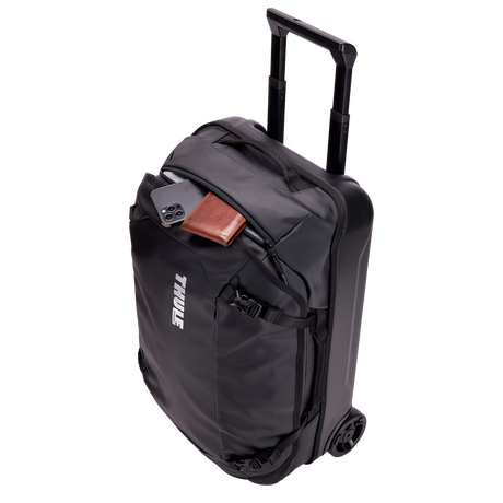 Thule Chasm carry-on wheeled duffel 40L black opened, internal max fill marker