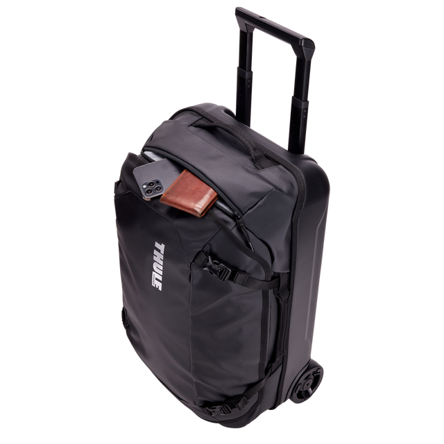 Thule Chasm carry-on wheeled duffel 40L black opened, internal max fill marker
