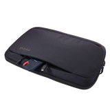 Thule Subterra 2 16in MacBook sleeve in black, laptop being lifted out of the padded compartment
