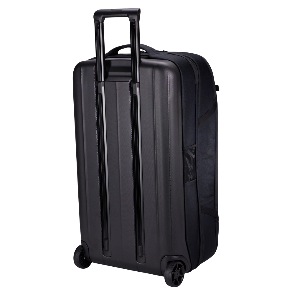 Thule Subterra 2 wheeled duffel black, side profile with magnetic grab handle