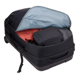 Thule Subterra 2 wheeled duffel black, opened to show the fold-flat divider