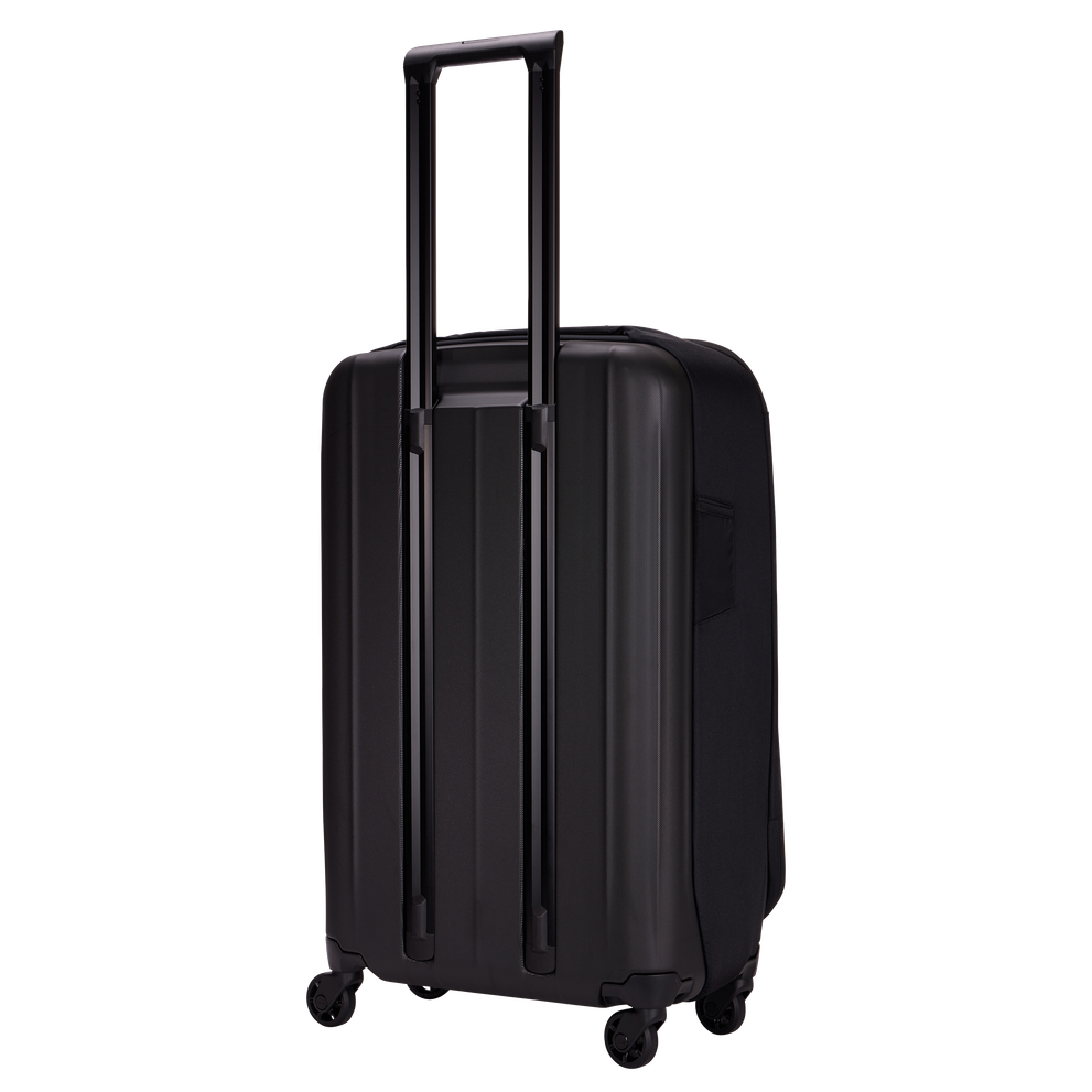 Thule Subterra 2 checked spinner black, angled view with the telescoping handle raised