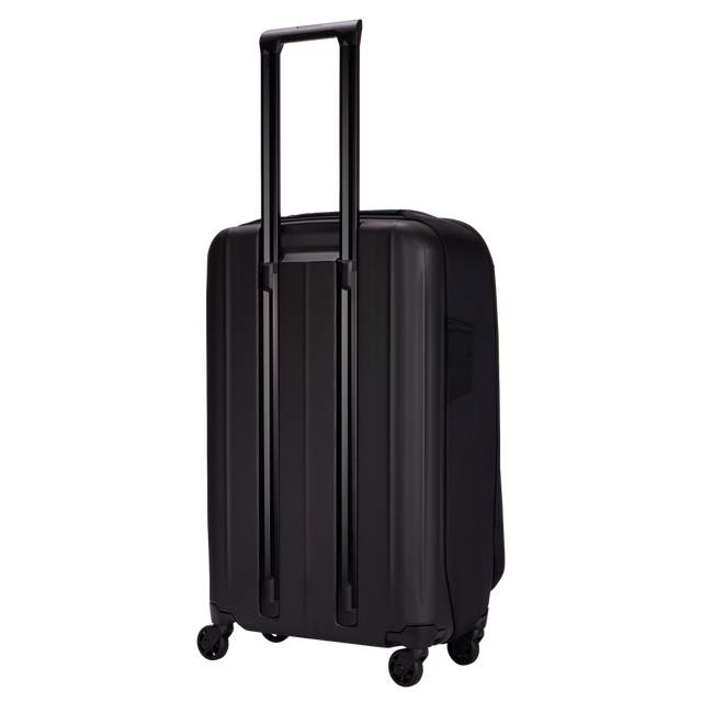 Thule Subterra 2 checked spinner black, angled view with the telescoping handle raised