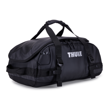 Thule Chasm duffel 30L in black tarpaulin, front view