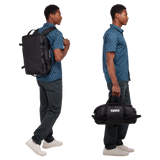 Thule Chasm duffel 30L black showing the padded bottom panel