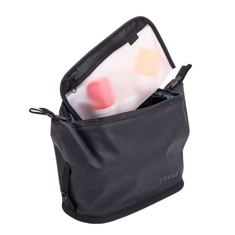 Thule Aion toiletry bag black with the removable 3-1-1 liquids pouch alongside
