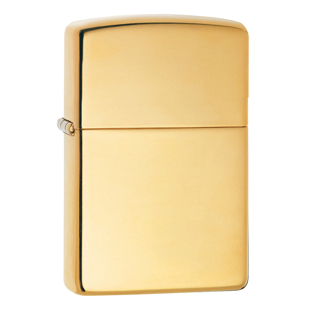 Gold-colored Zippo lighter with a classic rectangular design.