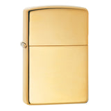 Gold-colored Zippo lighter with a classic rectangular design.