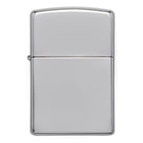 Silver Zippo-style metal lighter with a plain, reflective surface.