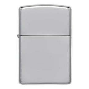Silver Zippo-style metal lighter with a plain, reflective surface.