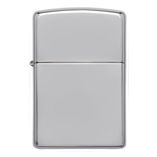 Silver Zippo-style metal lighter with a plain, reflective surface.