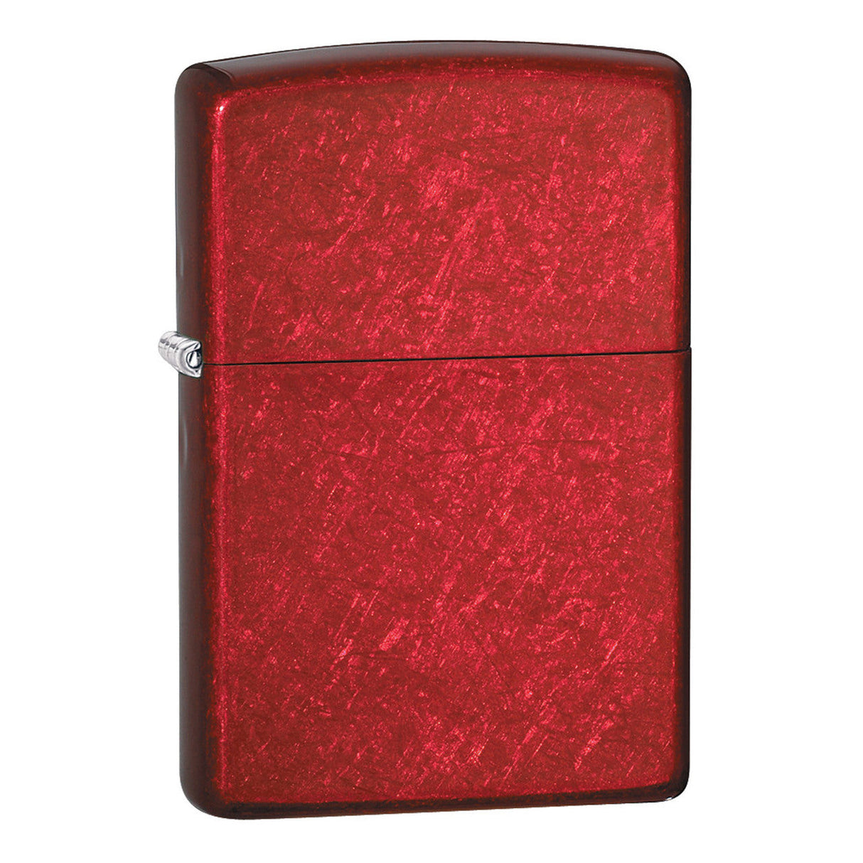 Red metallic Zippo-style lighter with a textured finish.