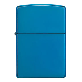 Blue metallic Zippo-style lighter with a hinged lid.