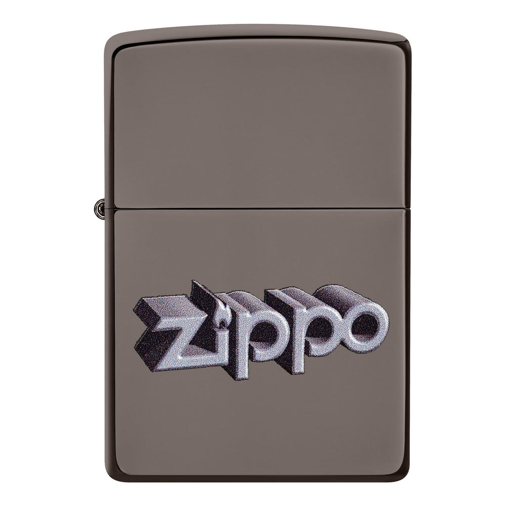 Metallic gray Zippo lighter with raised 3D logo.