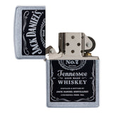 Jack Daniel’s Tennessee Whiskey-themed Zippo-style lighter with the iconic black and silver label design.