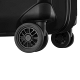 Wheels of a rolling suitcase or luggage.