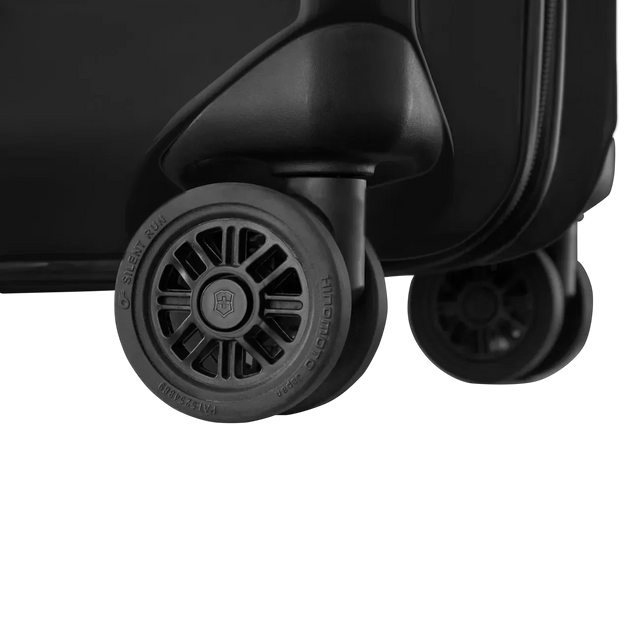 Wheels of a rolling suitcase or luggage.