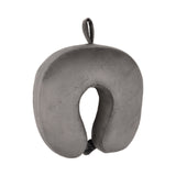 Gray U-shaped travel neck pillow with a loop for hanging.