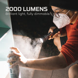 Bright light source producing 2000 lumens of dimmable illumination.