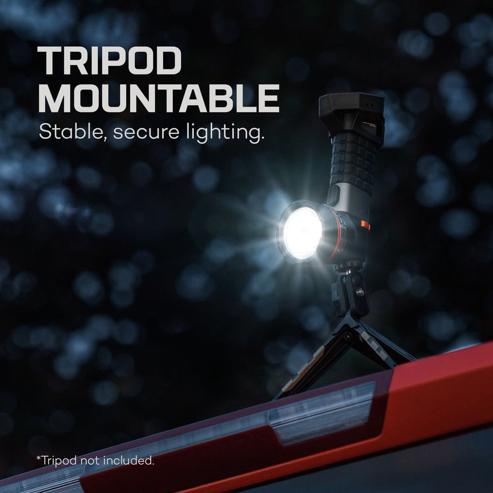Bright LED light mounted on a tripod attachment for stable illumination.