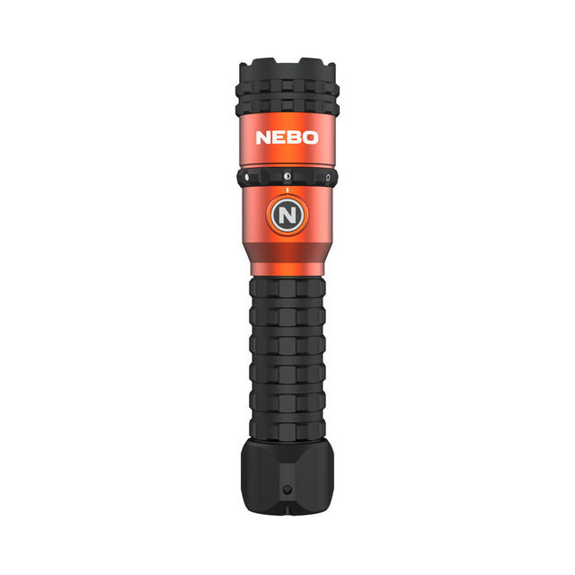 Handheld flashlight with a red and black design featuring the NEBO brand name.