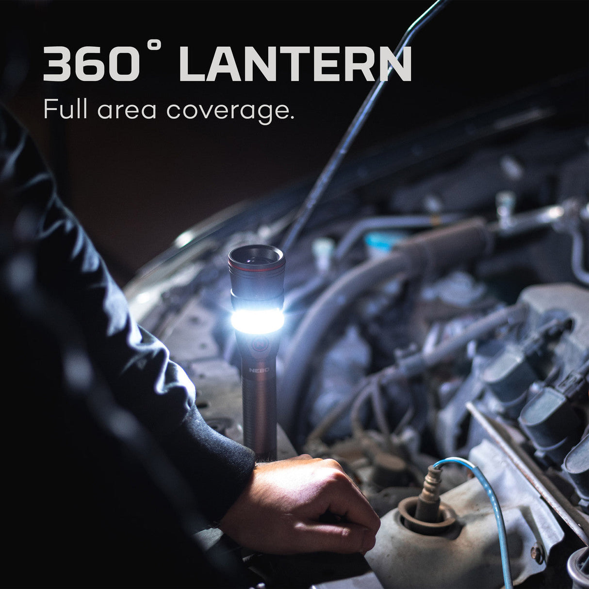 360-degree lantern providing full area coverage for automotive repair work.