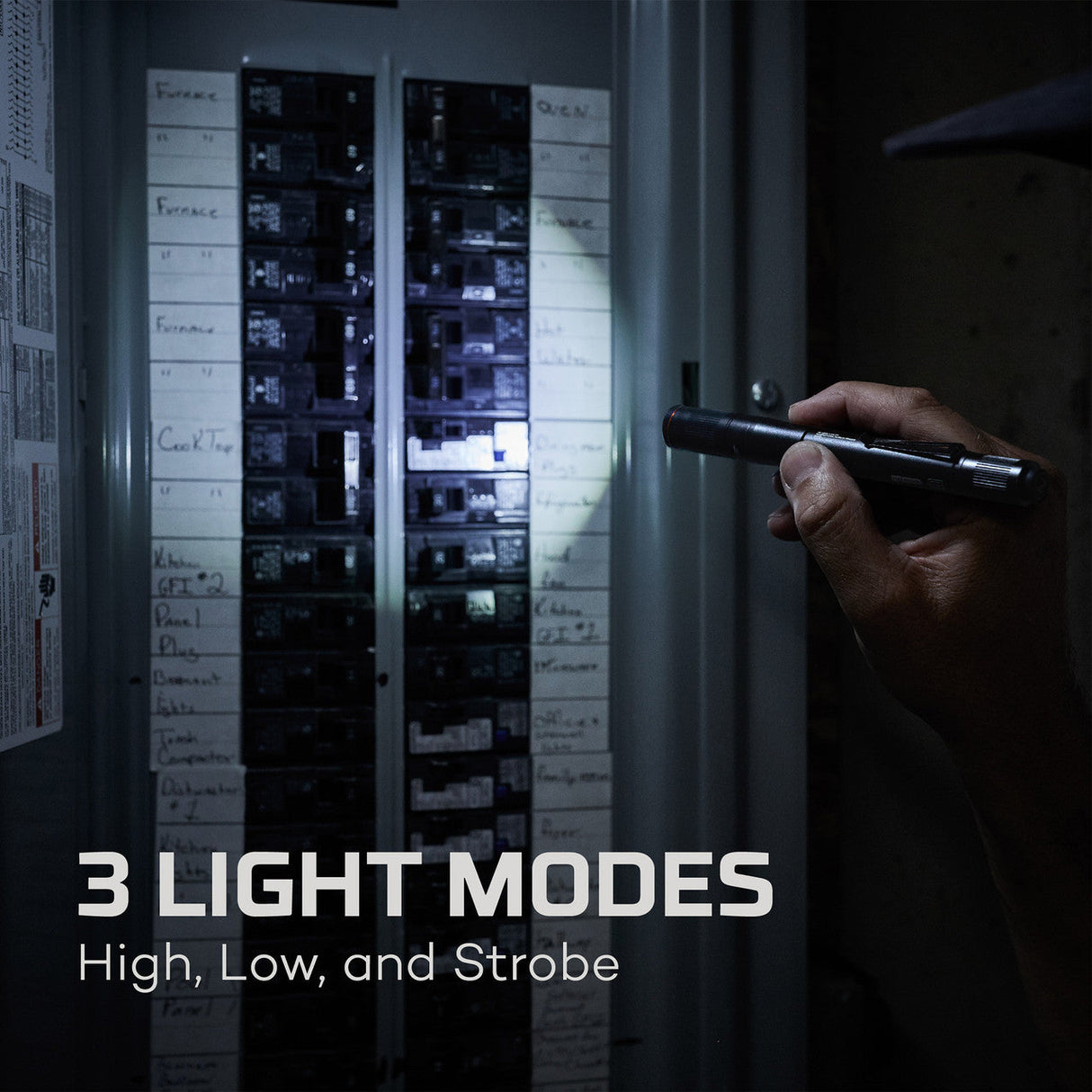 Flashlight illuminating a scheduling board or calendar with multiple columns and rows.