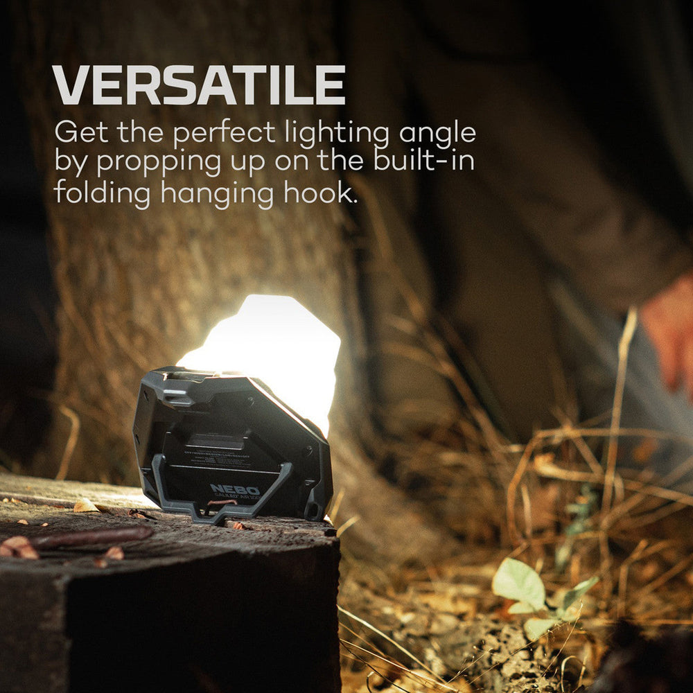 Portable LED lantern or camping light with a folding hanging hook.