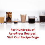 Row of various coffee drinks in clear glasses and mugs.