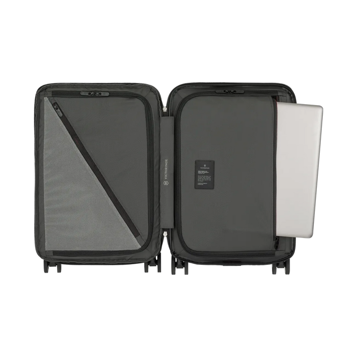 Airox Advanced carry-on opened, showing two compartments and interior panel
