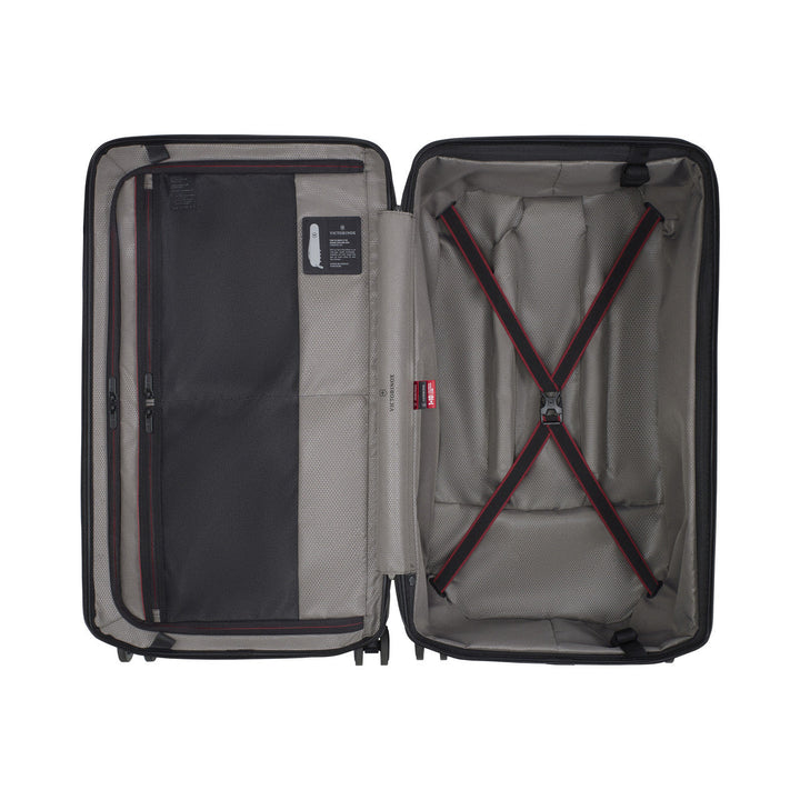 Spectra 3.0 Trunk opened, showing lined compartments and cross straps